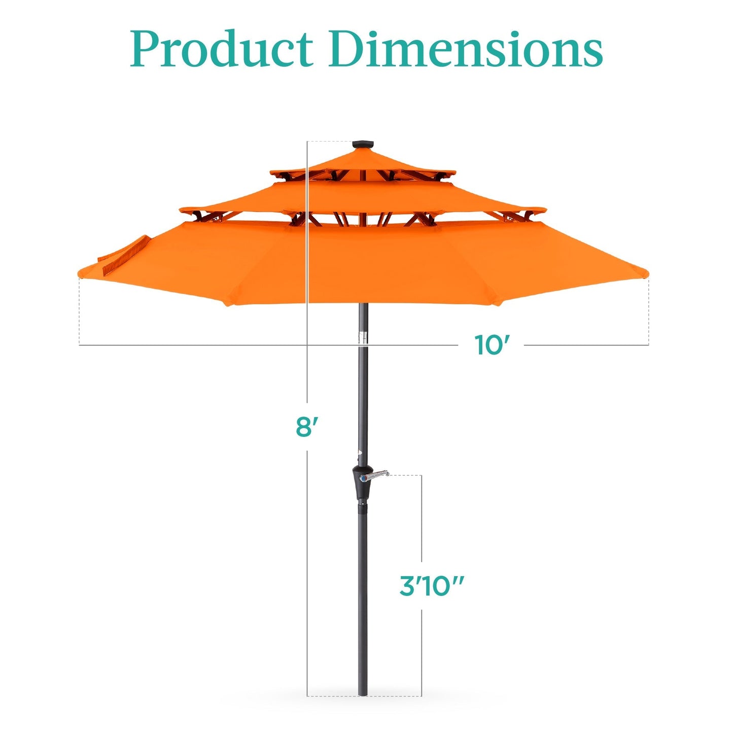 10ft 3-Tier Solar Patio Umbrella with Crank, Tilt Feature & 24 LED Lights