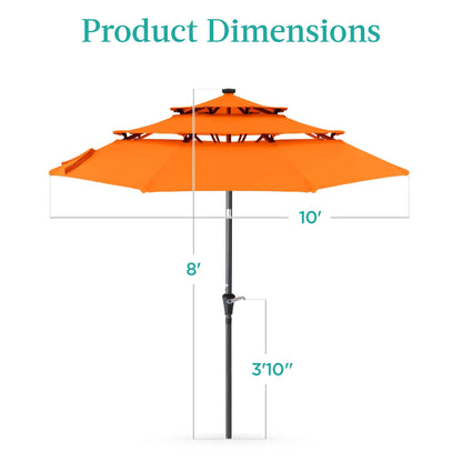 10ft 3-Tier Solar Patio Umbrella with Crank, Tilt Feature & 24 LED Lights