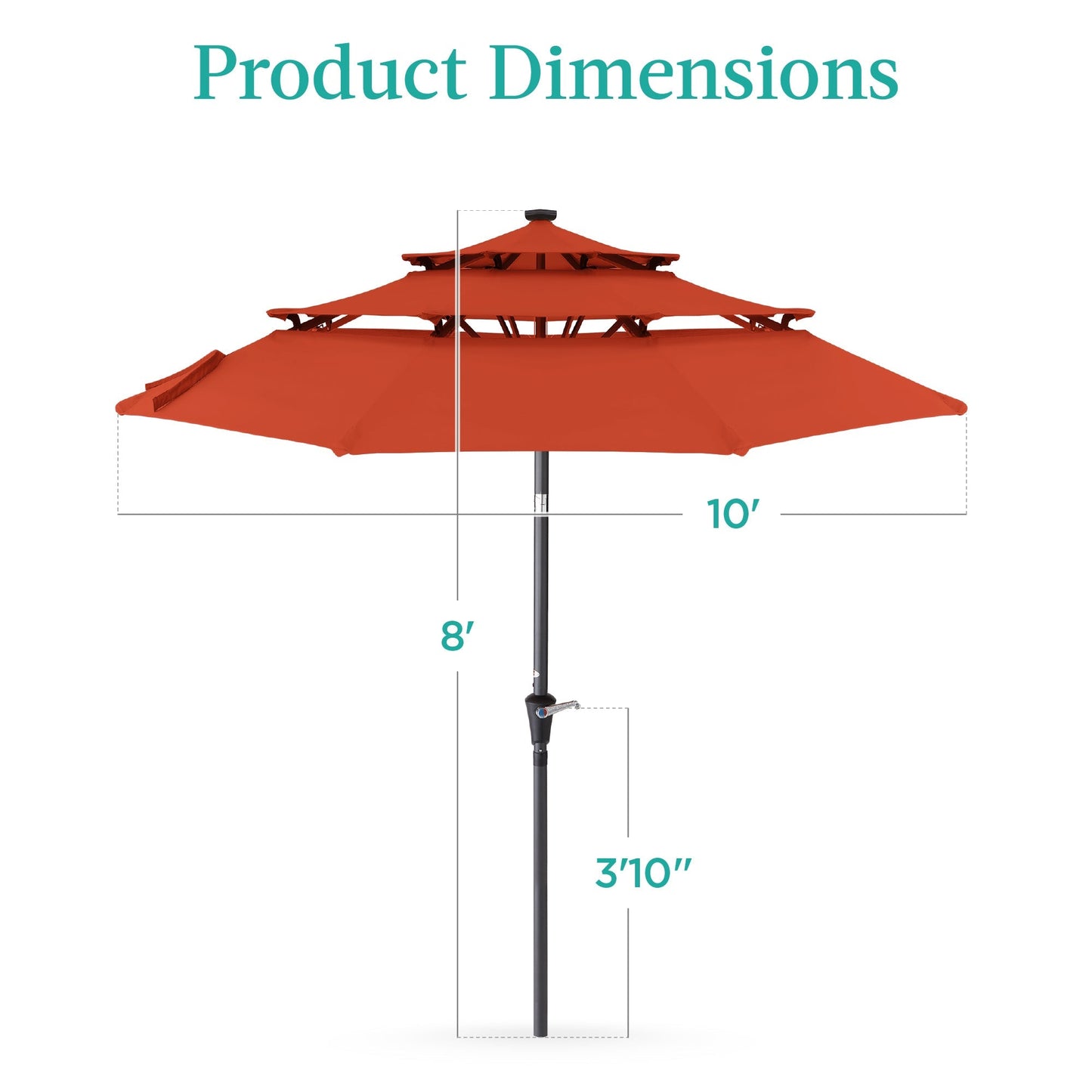 10ft 3-Tier Solar Patio Umbrella with Crank, Tilt Feature & 24 LED Lights