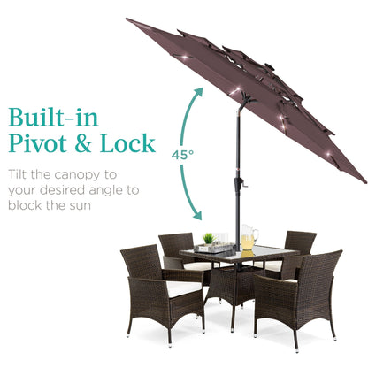 10ft 3-Tier Solar Patio Umbrella with Crank, Tilt Feature & 24 LED Lights