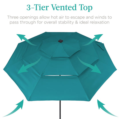 10ft 3-Tier Solar Patio Umbrella with Crank, Tilt Feature & 24 LED Lights