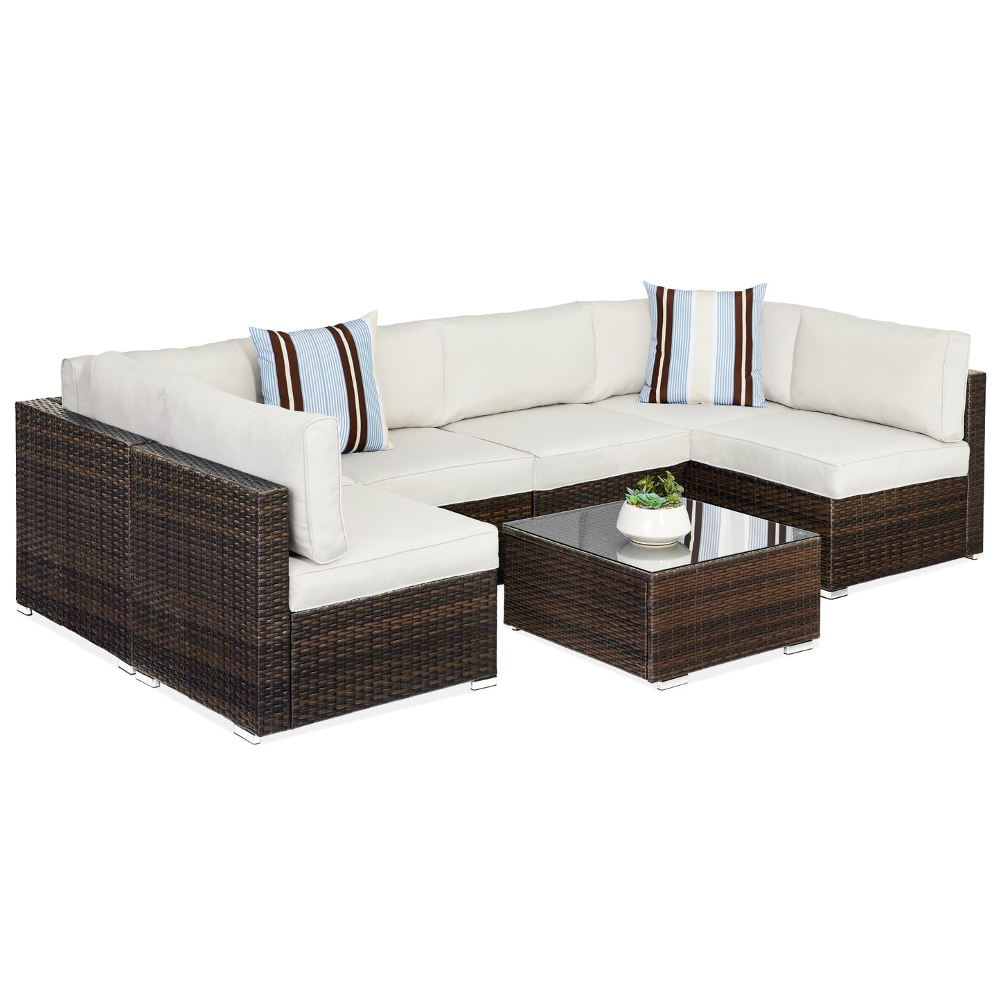 Modular 7-Piece Outdoor Wicker Sectional Set with Pillows and Cover