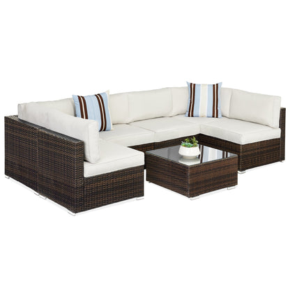 Modular 7-Piece Outdoor Wicker Sectional Set with Pillows and Cover