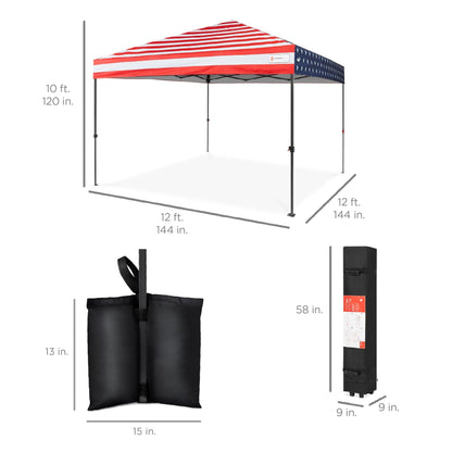 One-Person Setup Instant Pop Up Canopy w/ Case, 4 Weight Bags - 12x12ft