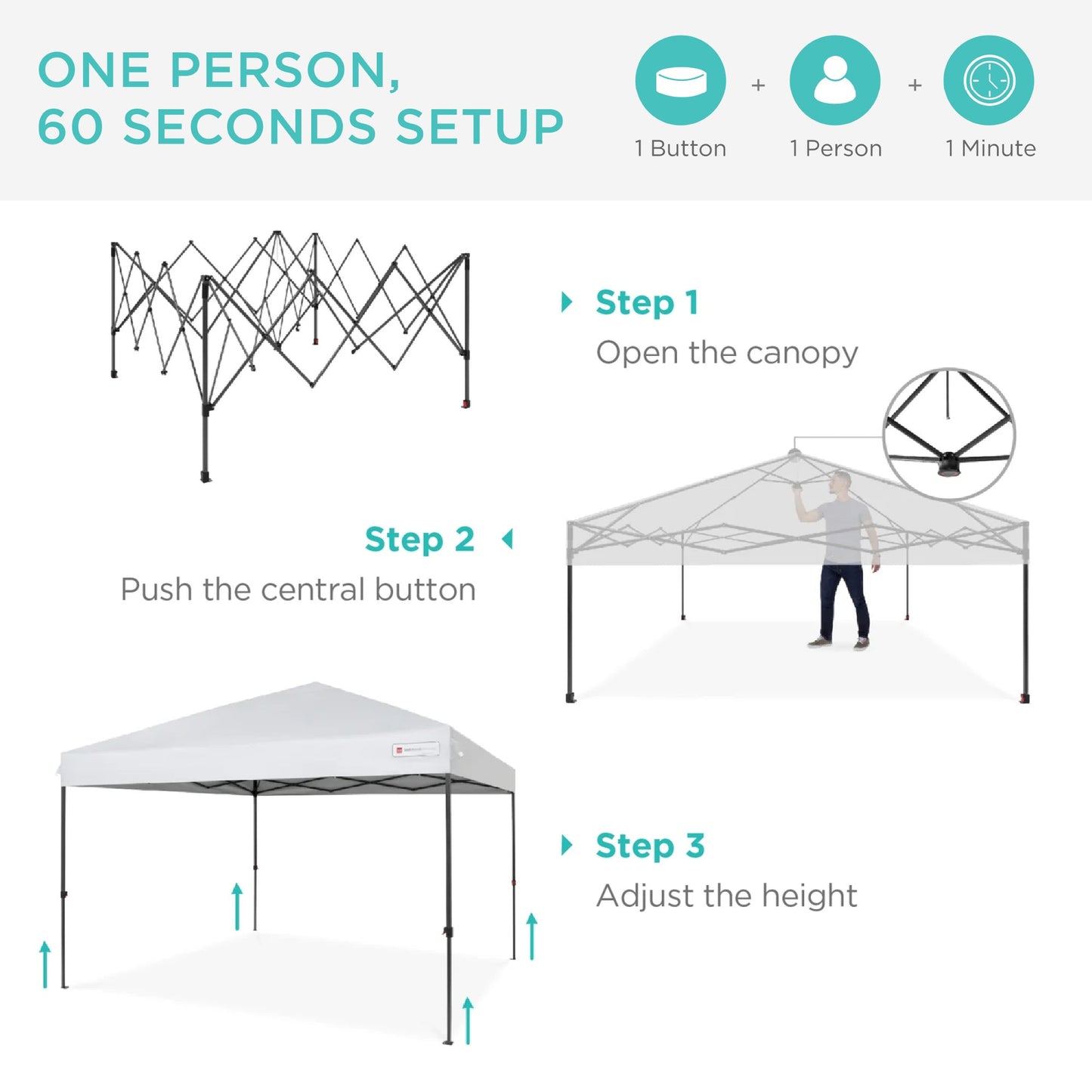 One-Person Setup Instant Pop Up Canopy w/ Case, 4 Weight Bags - 12x12ft