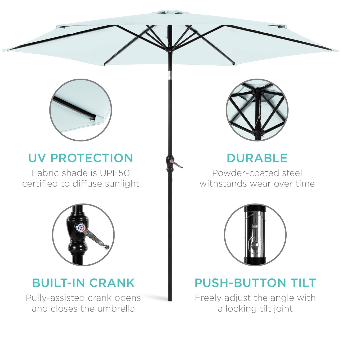 Outdoor Steel Market Patio Umbrella Decoration w/ Tilt, Crank Lift - 10ft