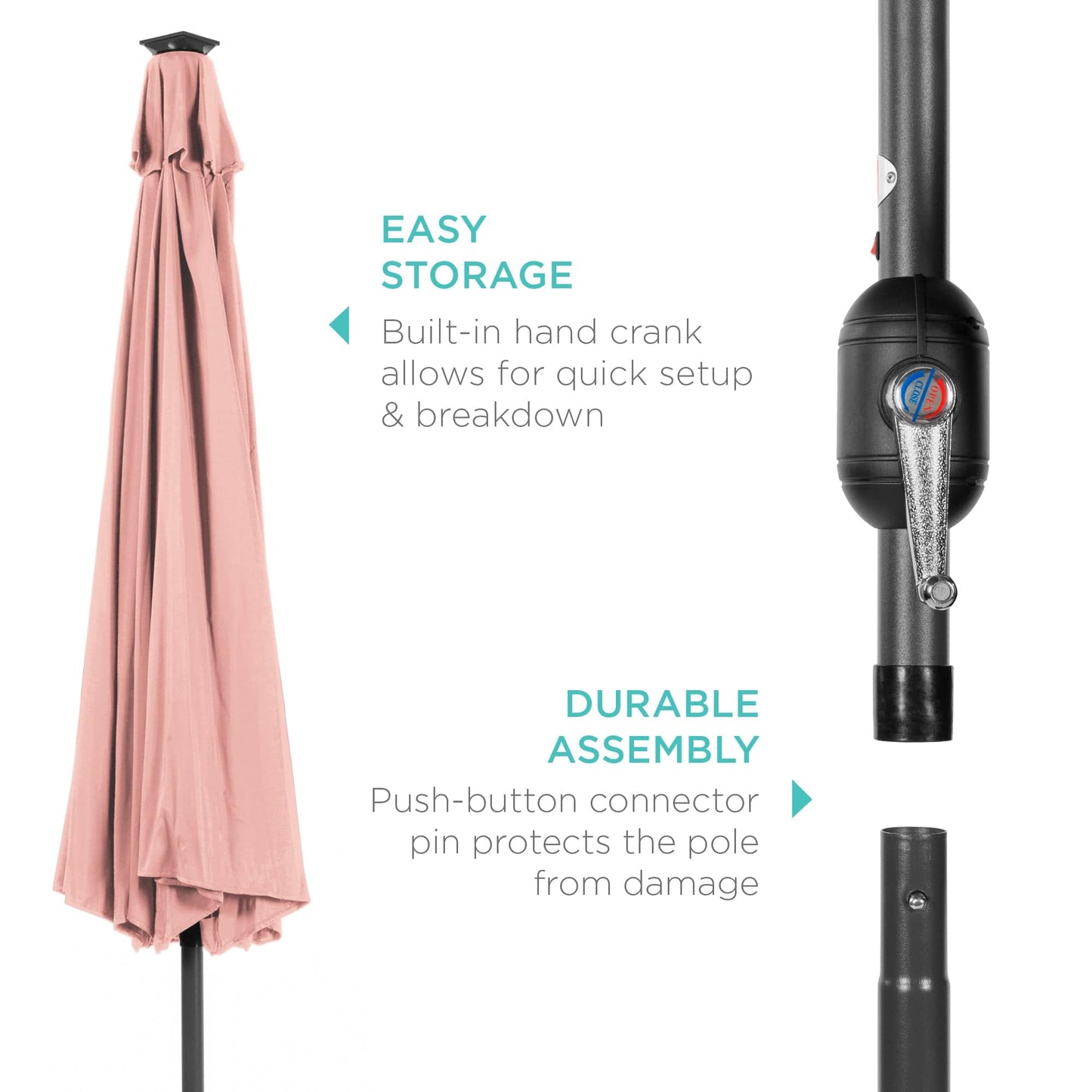 Solar LED Lighted Patio Umbrella w/ Tilt Adjustment, UV-Resistant- 10ft