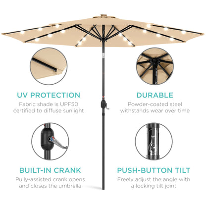 Solar LED Lighted Patio Umbrella w/ Tilt Adjustment, UV-Resistant- 10ft