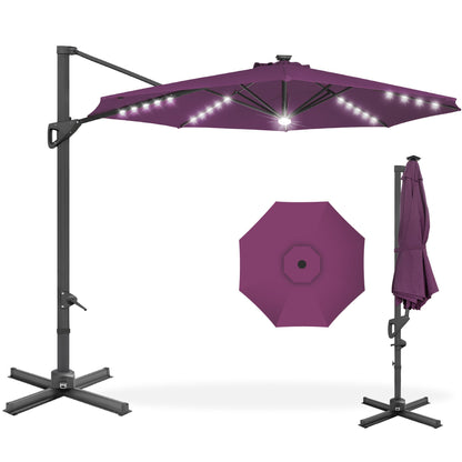 10ft 360-Degree Rotating Solar LED Offset Patio Umbrella with Adjustable Tilt