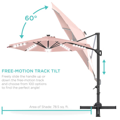 10ft 360-Degree Rotating Solar LED Offset Patio Umbrella with Adjustable Tilt