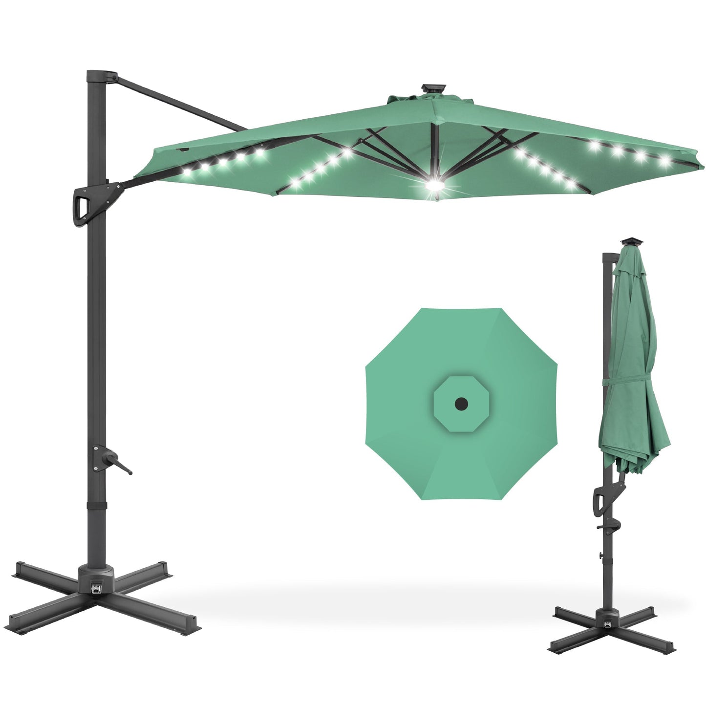 10ft 360-Degree Rotating Solar LED Offset Patio Umbrella with Adjustable Tilt