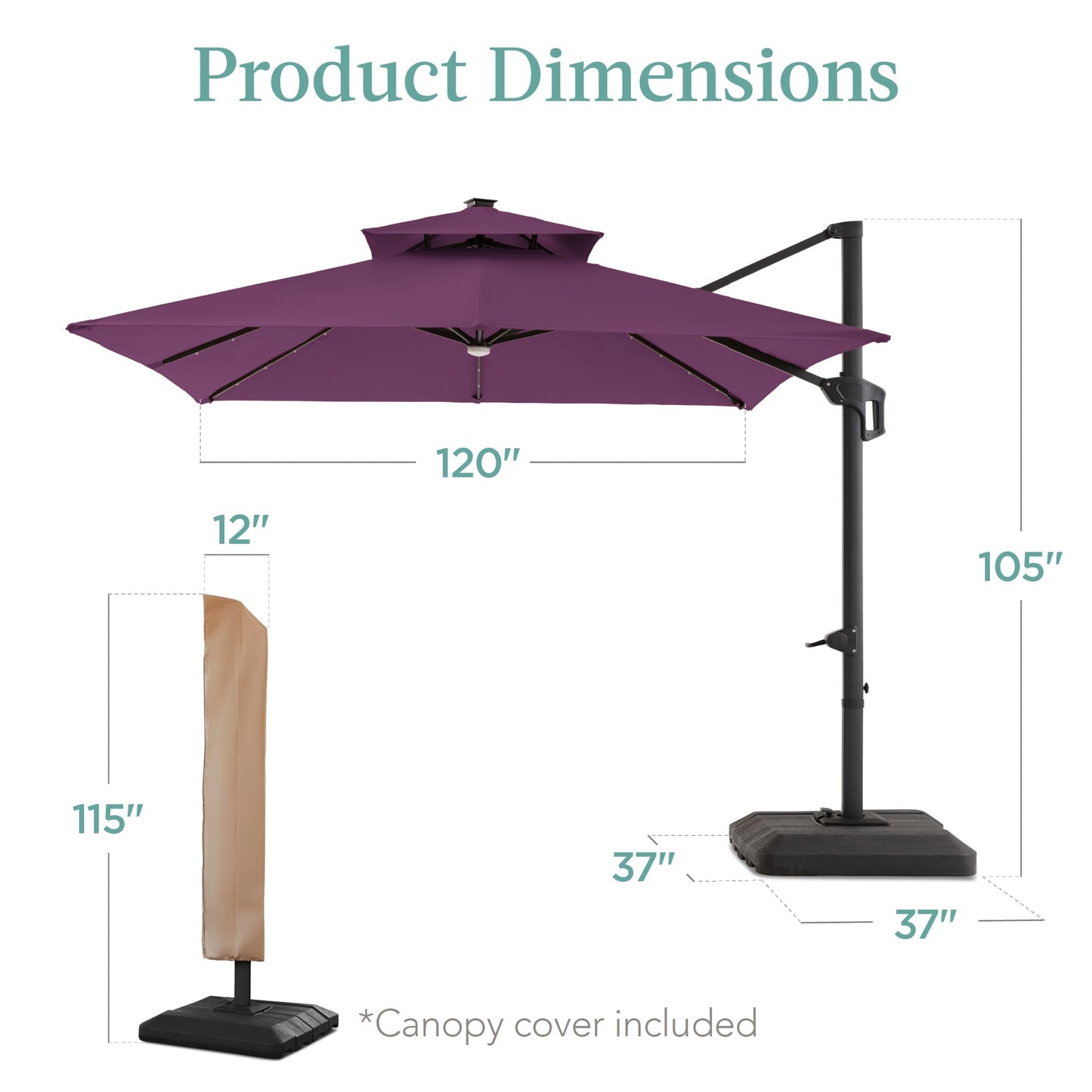 Premium 2-Tier Cantilever Offset Umbrella with 360° Rotation and LED Lights - 10x10ft