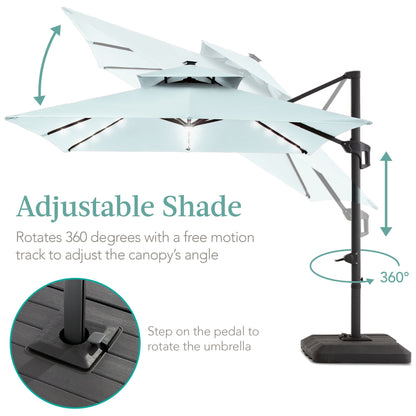 Premium 2-Tier Cantilever Offset Umbrella with 360° Rotation and LED Lights - 10x10ft