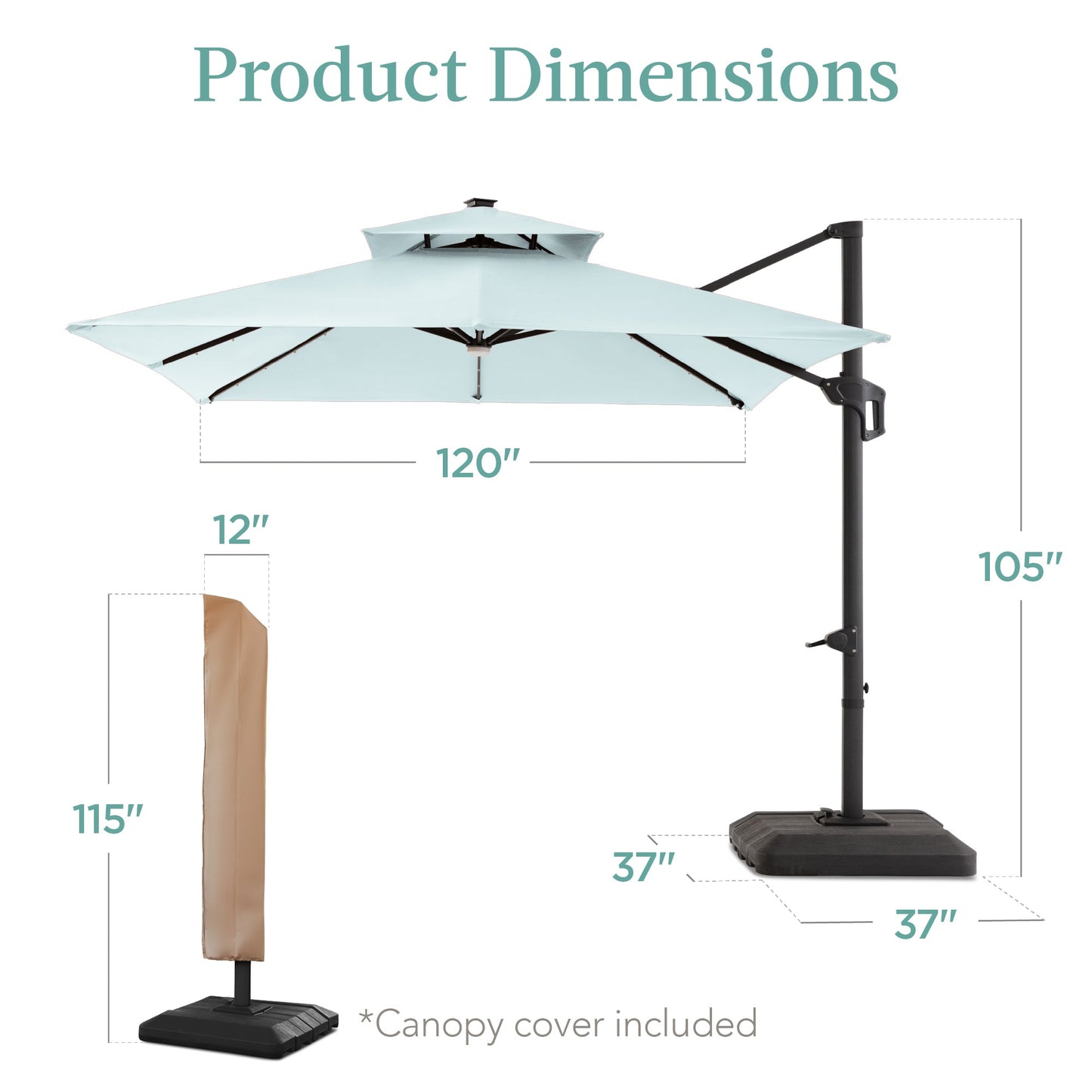 Premium 2-Tier Cantilever Offset Umbrella with 360° Rotation and LED Lights - 10x10ft