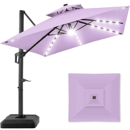 Premium 2-Tier Cantilever Offset Umbrella with 360° Rotation and LED Lights - 10x10ft