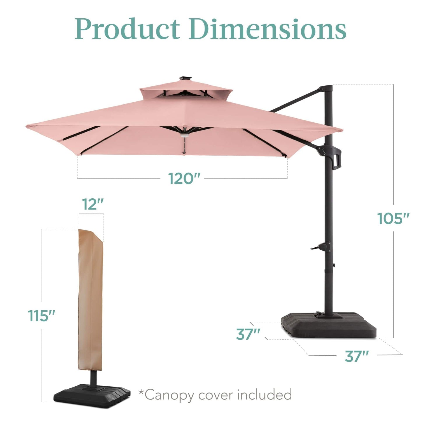 Premium 2-Tier Cantilever Offset Umbrella with 360° Rotation and LED Lights - 10x10ft