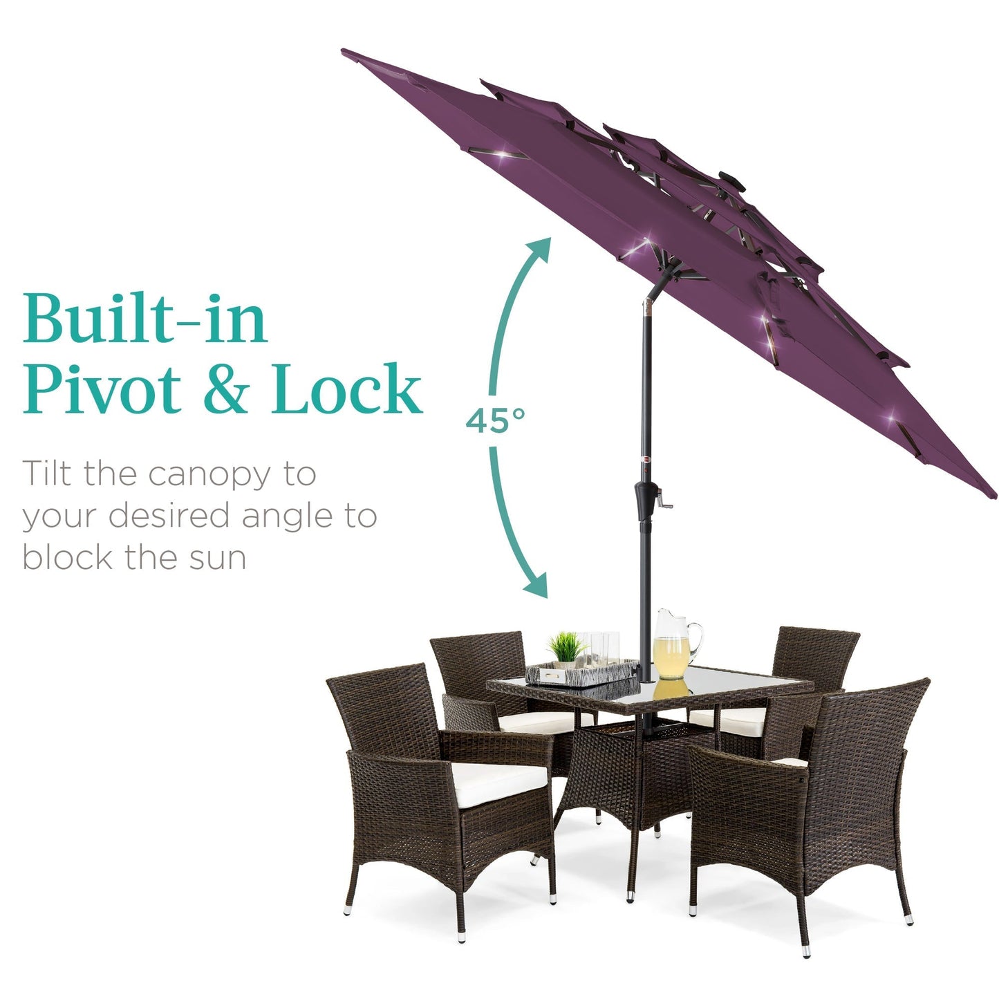 10ft 3-Tier Solar Patio Umbrella with Crank, Tilt Feature & 24 LED Lights