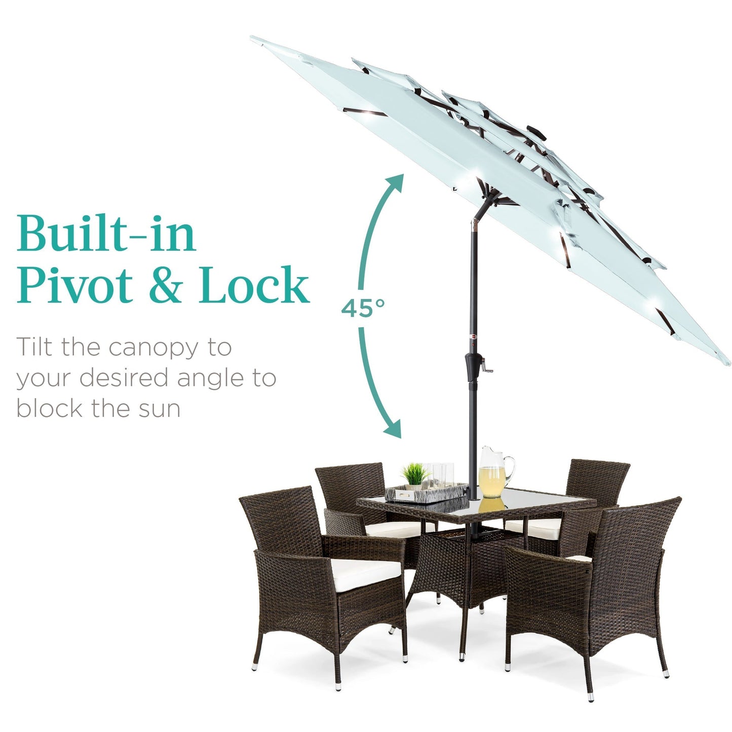 10ft 3-Tier Solar Patio Umbrella with Crank, Tilt Feature & 24 LED Lights