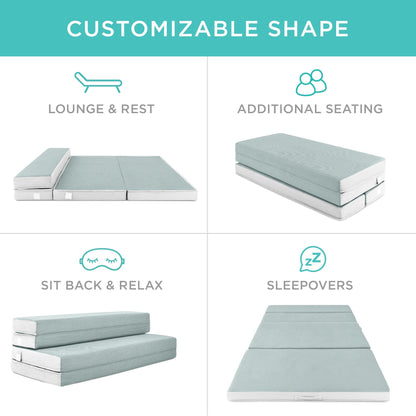 Folding Portable Seafoam Mattress Topper w/ Plush Foam - 4in