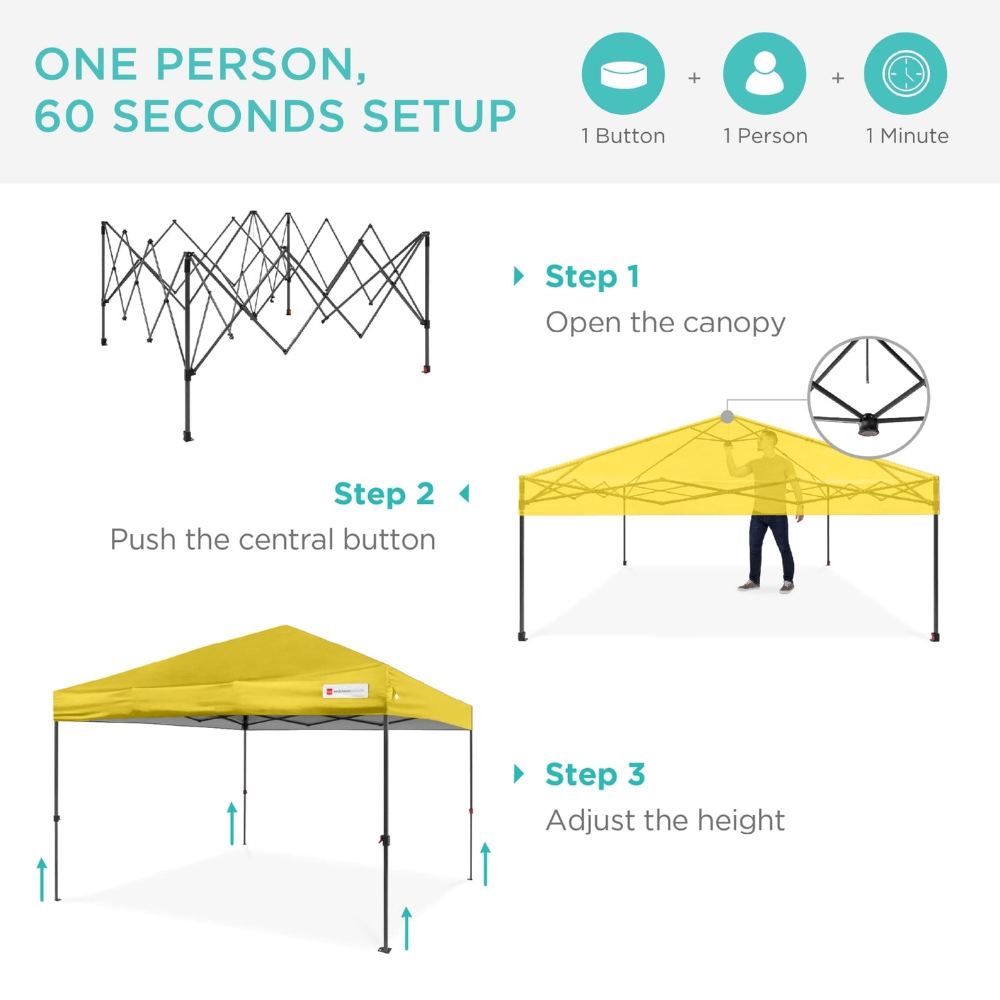 One-Person Setup Instant Pop Up Canopy w/ Case, 4 Weight Bags - 12x12ft