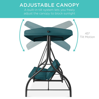 Convertible 3-Seat Outdoor Canopy Swing Glider with Flatbed Recline