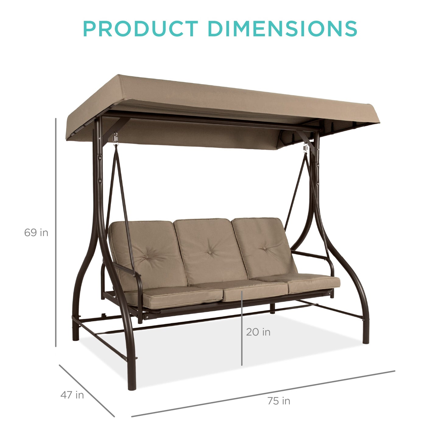 Convertible 3-Seat Outdoor Canopy Swing Glider with Flatbed Recline