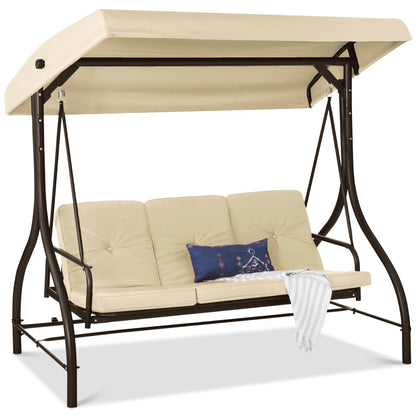 Convertible 3-Seat Outdoor Canopy Swing Glider with Flatbed Recline