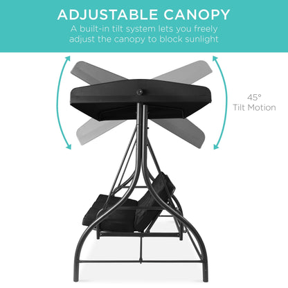 Convertible 3-Seat Outdoor Canopy Swing Glider with Flatbed Recline