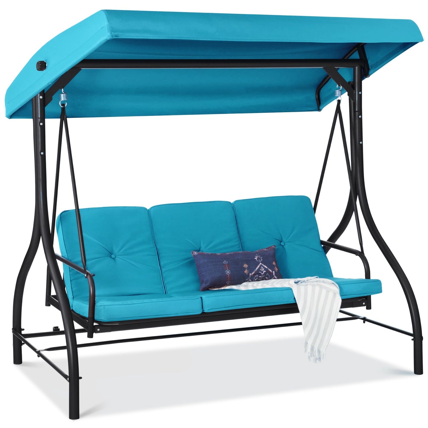 Convertible 3-Seat Outdoor Canopy Swing Glider with Flatbed Recline