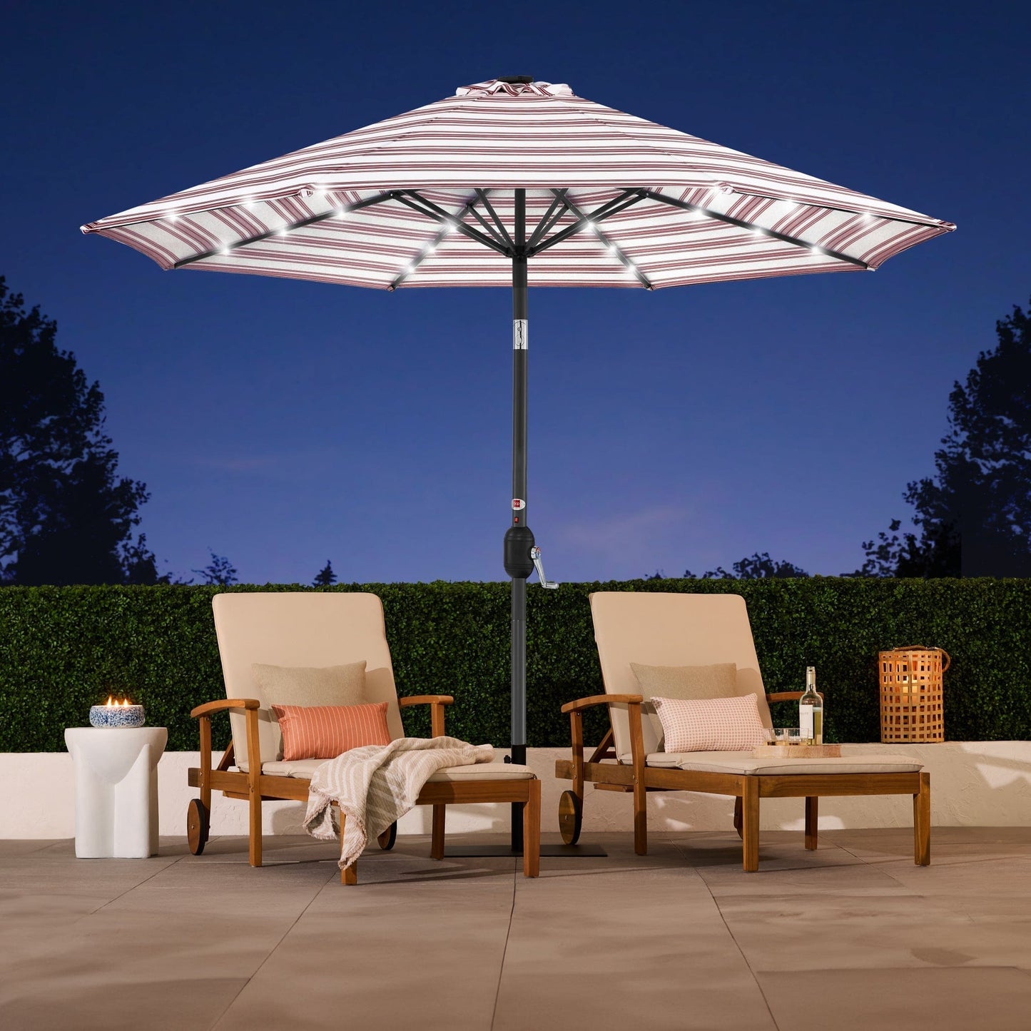 Solar LED Lighted Striped Patio Umbrella w/ Tilt Adjustment - 10ft