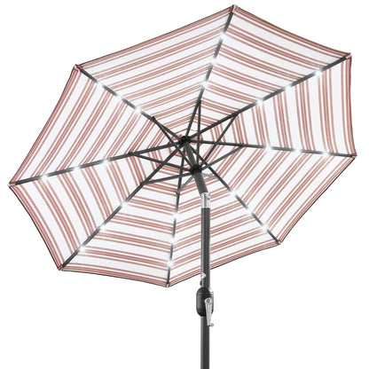 Solar LED Lighted Striped Patio Umbrella w/ Tilt Adjustment - 10ft