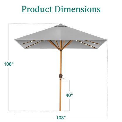 Square Solar LED Lighted Patio Umbrella w/ Faux Wood Texture - 9ft