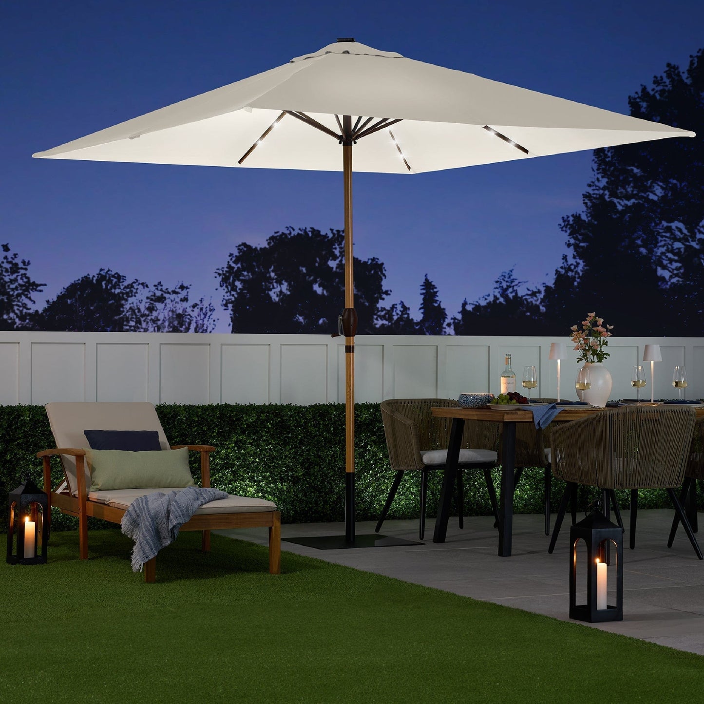 Square Solar LED Lighted Patio Umbrella w/ Faux Wood Texture - 9ft