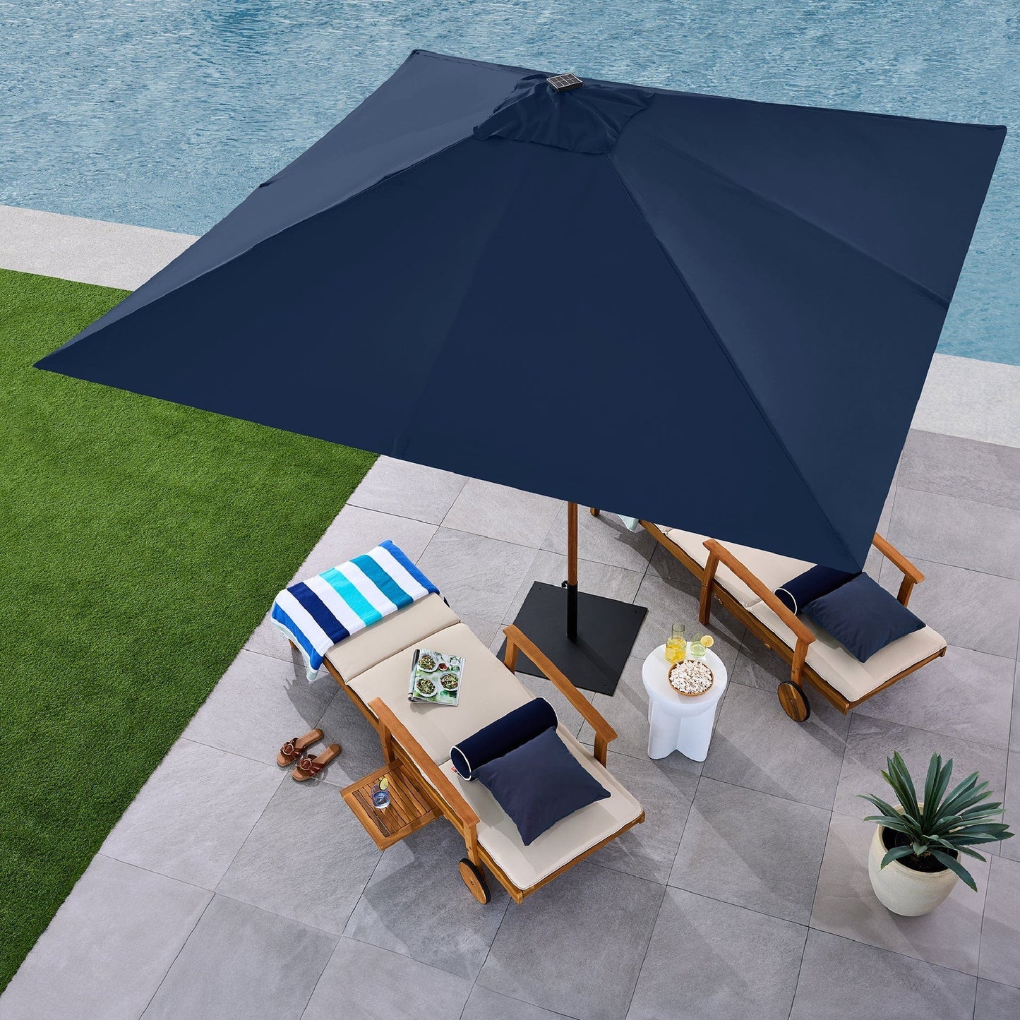 Square Solar LED Lighted Patio Umbrella w/ Faux Wood Texture - 9ft