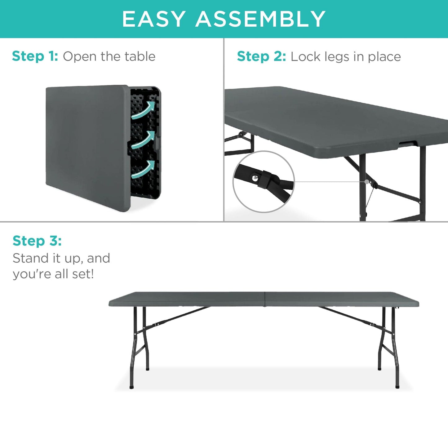 Portable Folding Plastic Dining Table w/ Handle, Lock - 8ft