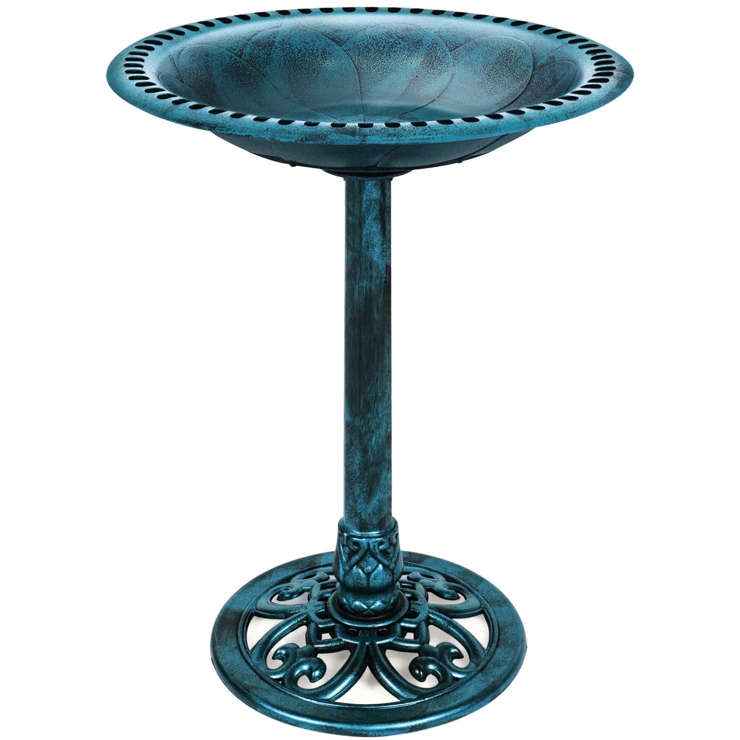 Vintage Outdoor Garden Bird Bath w/ Fleur-de-Lis Accents